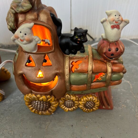 vintage Halloween light up train ghosts, cats, pumpkins sunflowers 3 piece set - Picture 10 of 16